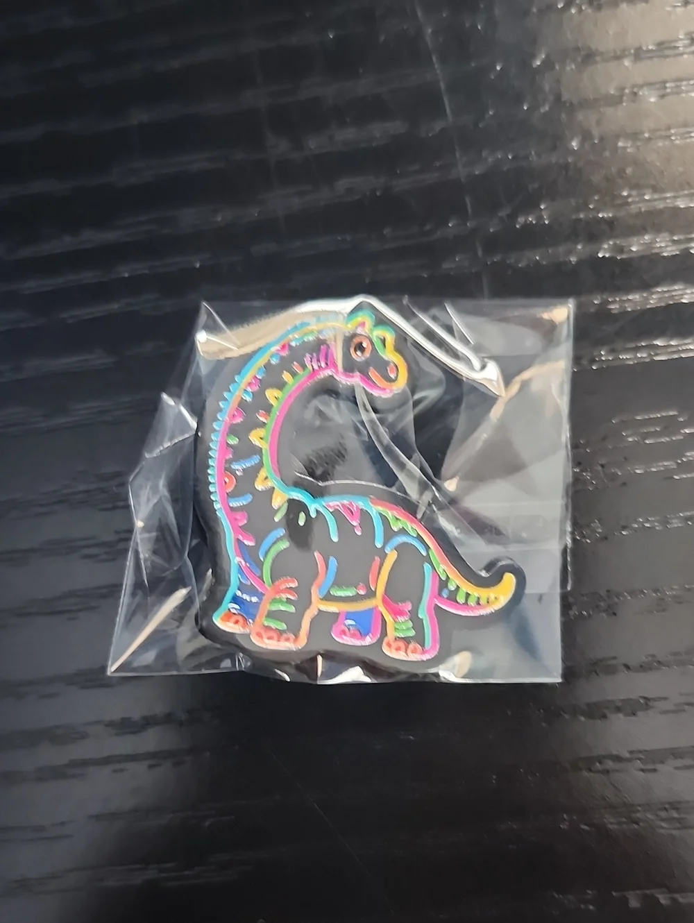 Black Neon Dinosaur Enamel Pin - Brontosaurus